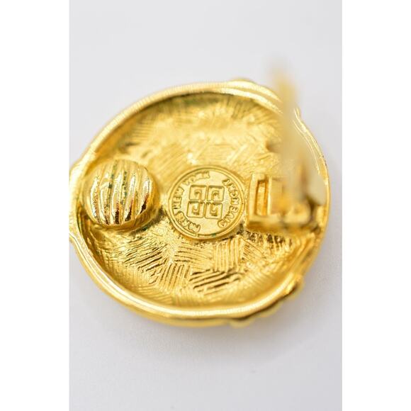 Givenchy Vintage Coin Clip Earrings Logo Medallion Gold Runway Signed 1980s BinX - Picture 11 of 12